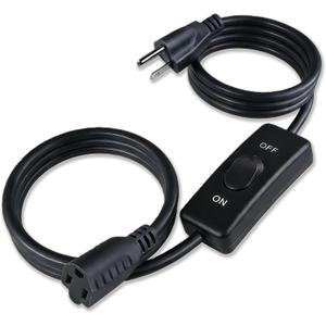 Long Extension Cord with Switch On/Off 3 Prong 18 AWG 6.56 FT Indoor Power Cord for Indoor Use - Black
