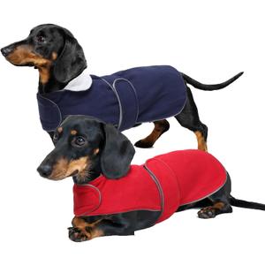 Geyecete 2 Pack Dachshund Coat Warm Thermal Quilted Dachshund Clothes,Dog Winter Coat with Warm Fleece Lining, Outdoor Dog Apparel-M-Red/Blue