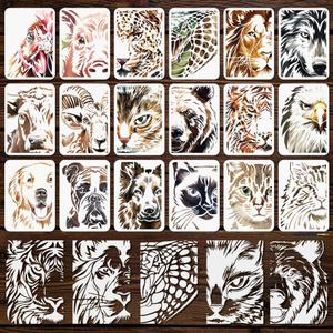 MAYJOYDIY 18Pcs A4 Animal Face Stencils Tiger Lion Wolf Eagle Templates for Painting 11.78.3 Inch with Paint Brush Reusable Chicken Pig Leopard Stencils for Window Wood Wall Home Decor
