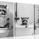 Funny Raccoon Bathroom Wall Art Prints,Framed Cute Raccoon Canvas PrintsKid's Room Wall ArtCute Raccoon Print Pet Shop Wall Art, Modern Canvas with Framed Canvas PrintFramed 16 X 24inches X 3piece