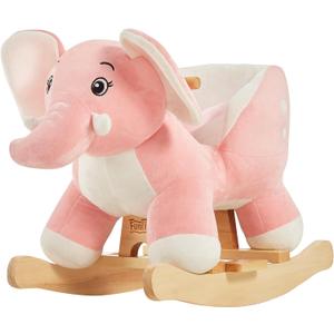 FUNLIO Elephant Baby Rocking Horse for Toddlers 6 Months to 3 Years, Cute & Graceful Pink Elephant Rocker for Baby Girl, Stuffed Plush Ride-on Rocking Animal, Easy to Assemble, CPC & CE Certified, Large