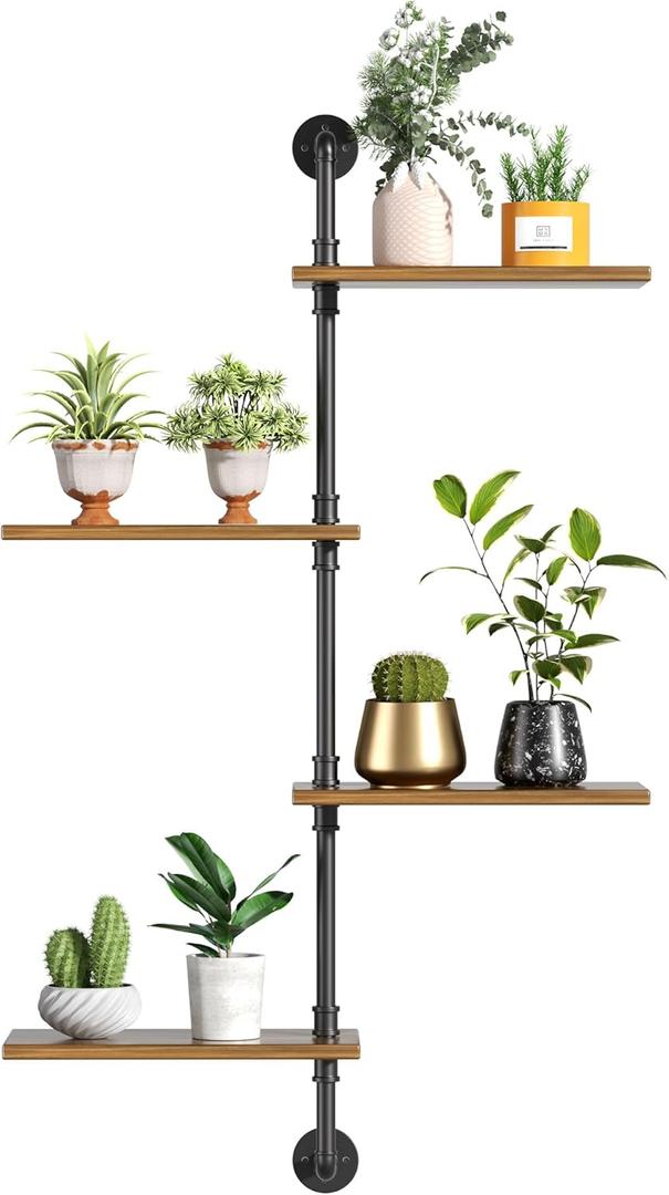 4-Tier Wooden Metal Corner Plant Stand - Floating Plant Shelf for Indoor Garden Decor (Pot up to 8")