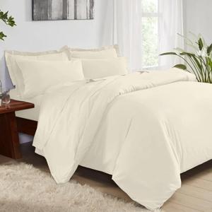Pizuna Pure 100% Cotton King Duvet Cover Set, 1000 Thread Count Long Staple Cotton Thick Sateen Weave with Button Closure (Combed Ivory Cotton Duvet Cover King)