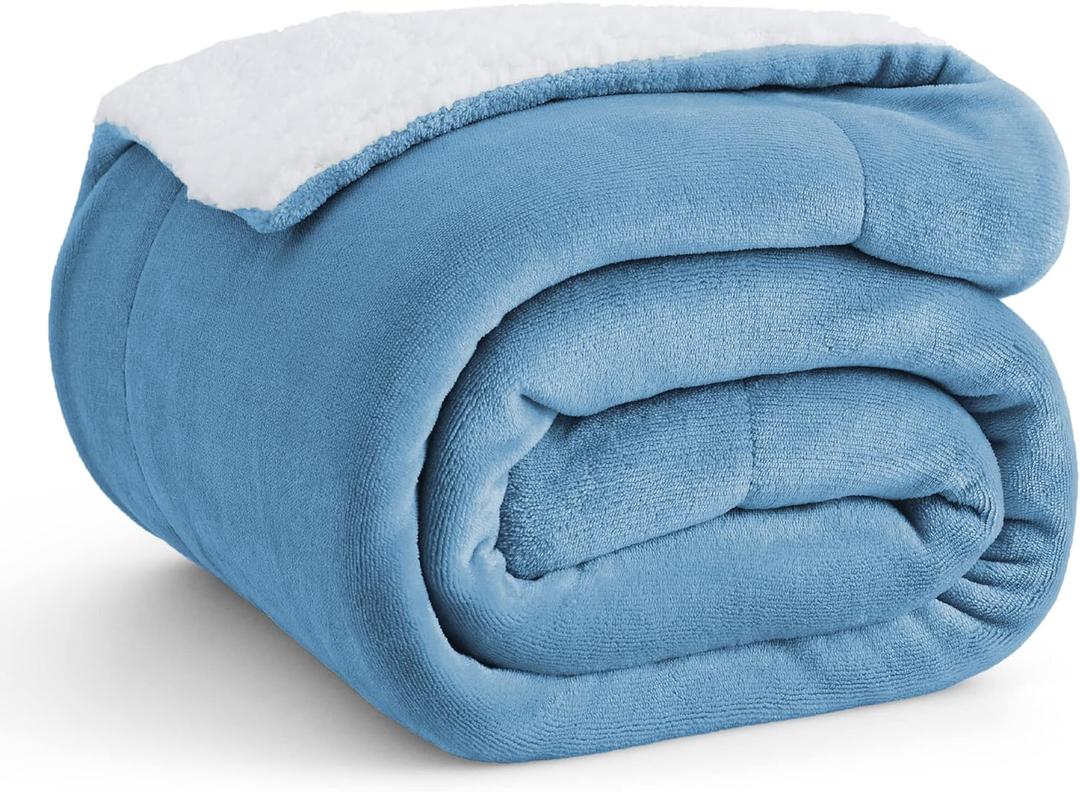 Bedsure Sherpa Fleece Throw Blanket Twin Size for Couch - Thick and Warm, Soft Fuzzy Plush Twin Blanket for Winter, Washed Blue, 60x80 Inches