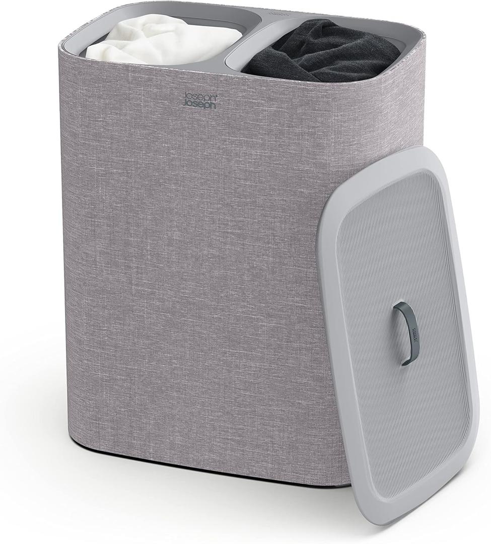 Joseph Joseph Tota 90 liter/23.8 gallon Laundry Hamper Separation Basket with lid, 2 Removable Washing Bags with Handles - Gray (Grey)
