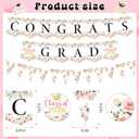 Pink Floarl Flower Graduation 2026 Party Decoration Set Include Congrats Grad Backdrop Porch Sign Congrats Grad Triangle Banner Cake Topper Honeycomb Centerpieces Hanging Swirl for Party Supplies