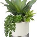 Hollyone Large Artificial Succulents Plants Faux Succulents 12" Fake Succulent Plants in Sliver Ceramic Pot Succulent Plant for Desk Modern Home Living Room Office Table Shelf Decor