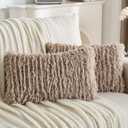 FUTEI Khaki Decorative Throw Pillow Covers 12x20 Inch Set of 2,Soft Fluffy Faux Feather Texture Lumbar Pillow Cases,Modern Home Luxury Decor for Couch Bed Living Room