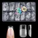 UNA GELLA Short Square Gel Nail Tips 600Pcs, Square Press on Nails Pre Etched Full Cover Soft Gel Nail Tips No C Curve For Women Girl DIY French & Chrome Style Salon At Home 12 Sizes
