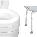 HealthSmart Raised Toilet Seat Riser That Fits Most Standard (Round) Toilet Bowls for Enhanced Comfort and Elevation with Slip Resistant Pads & Drive Medical RTL12203KDR Shower Chair