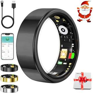Smart Ring for Women Men, Fitness Tracker Ring with Heart Rate, Sleep Monitoring, Blood Oxygen, Step Counting for iOS and Android, No Subscription Fee, Waterproof, Valentine's Day Gifts (Black, 10)