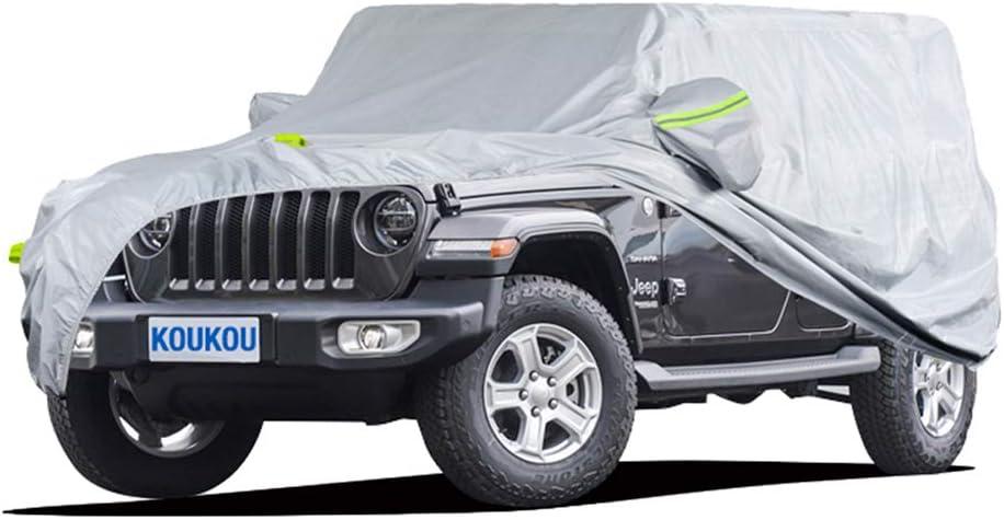 KouKou 6 Layers SUV Car Cover Waterproof All Weather, Universal Fit for Jeep Wrangler Unlimited JK JL/Commander, Subaru Outback, Cadillac SRX etc, Outdoor Sun UV Dust Protection. (181 to 190 inches) (silver)