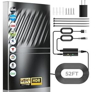 3500+ Miles TV Antenna,2025 Strongest Digital Antenna for Smart/Old TVs Indoor Outdoor,360° Long Range Reception HD Antenna with Amplifier Signal Booster for Local Channels52ft Coax Cable8K 4K 1080p