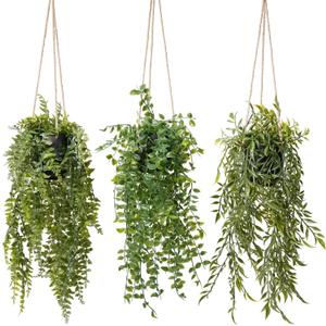 3 Packs Fake Hanging Plants with Black Pots, 20" Artificial Hanging Plants for Wall Decor, Fake Fern Plants Mandala Vine for Home Bathroom Bedroom Kitchen Office Room Decor