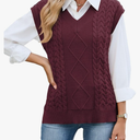 ZAFUL Womens V Neck Sweater Vest Cap Sleeve Oversized Ribbed Cable Knit Casual Loose Tank Top Pullover, Size: S