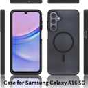 Magnetic for Samsung Galaxy A16 5G Case, with [Tempered Glass Screen Protector][Compatible with MagSafe][Military Grade Shockproof] Slim Translucent Matte Phone Case for A16 5G-Black