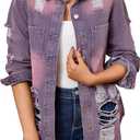 sexycherry Denim Jacket for Women Long Sleeve Classic Trucker Jeans Long Coat Outwear with Pockets (XX-Large, Blue Purple)