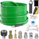 Sewer Jetter Kit for Pressure Washer,Water Jet Drain Cleaning Hose with Corner Rotating Button Spring Nose 1/4" NPT Sewer Cleaning Tool High-Pressure Nozzles,5800 PSI 50 FT