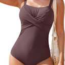 Aleumdr Women's One Piece Swimsuit Tummy Control Bathing Suit Crisscross Retro Ruched Push Up Swimwear (Large, Brown)