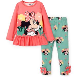 Disney Minnie Mouse Frozen Princess Marvel Toddler Girls Clothes Long Sleeve Sweatshirt + Leggings 2pcs Outfits Set 2-6Y (5-6 Years, Minnie-light Red)