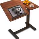 C Shaped Side Table Adjustable Height with Hidden Wheels, Dual Pneumatic Lift & Tilt Top, (23.6''x15.8'')Mobile Overbed Table That Slide Under, Couch End Desk for Hospital Home Office (Walnut)