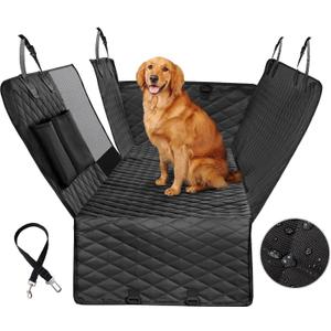 Vailge Dog Seat Cover for Back Seat, 100% Waterproof with Mesh Window, Scratch Prevent Anti-slip Dog Car Hammock, Standard (Black)
