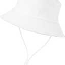 Baby Boy Sun Hat Toddler Summer Bucket Beach Hats for Girls Sun Protection UPF 50+ Cotton Linen (1-2T, White)