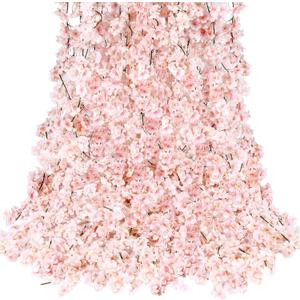 Sggvecsy Cherry Blossom Garland Artificial Cherry Flower Vines 6 Pack Hanging Silk Flowers Garland for Home Wedding Garden Party Arch Office Decor (Pink)