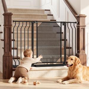 29.5-48" Baby Gate for Stairs, Child & Pet Proof, No-Drill Pressure Mount Auto Close One-Hand Operation, 30.5" Tall Indoor Dog Gate for Doorways, 4 Adjustable Sizes, Black