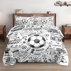 WeCozy Comforter Set Queen Size Comforter Set with 2 Pillowcases, Soccer Game Ball Cup Painting Soft 3 Pcs Bedding for Kids and Adults Bedroom Bed Decor