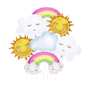 6 pieces of cloud balloon decoration 26 inch smiling cloud rainbow aluminum film balloons, suitable for parties, outdoor activities, and home decoration