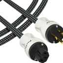 Preffair HiFi Audio Power Cable 4N OFC Copper AC Power Cord, Gold Plated 3 Pin US Plug/C15 Female, 125V/15A for CD/DVD/Mixer/Amplifier/DAC Recorder. (Gold Plated 12AWG, 1.0M / 3.3 Feet)