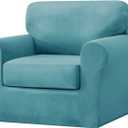 vctops 3 Pieces Velvet Stretch Armchair Sofa Cover for 1 Seater Couch Soft Washable Sofa Slipcover with Individual Backrest and Cushion Cover for Kids Cats Dogs (Teal,1 Seat)