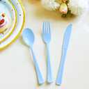 150 Pack Blue Plastic Silverware, Light Blue Plastic Utensils Heavy Duty, 50 Forks, 50 Knives, 50 Spoons for Birthday Wedding Baby Shower Boy
