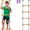 Trailblaze Wooden Rope Ladder for Kids 6ft Outdoor Climbing Ladder with Real Wood Rungs, Heavy-Duty Rope & 2 Carabiners Treehouse, Swing Set, Ninja Course & Playground Accessory