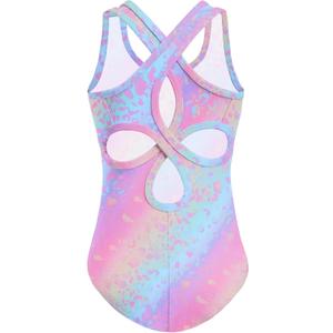 Zaclotre Ballet Leotards for Girls Hollow Back Sleeveless Dance Outfits Gymnastics Leotard Tank Bodysuit (12-13 Years, Rainbow Leopard)