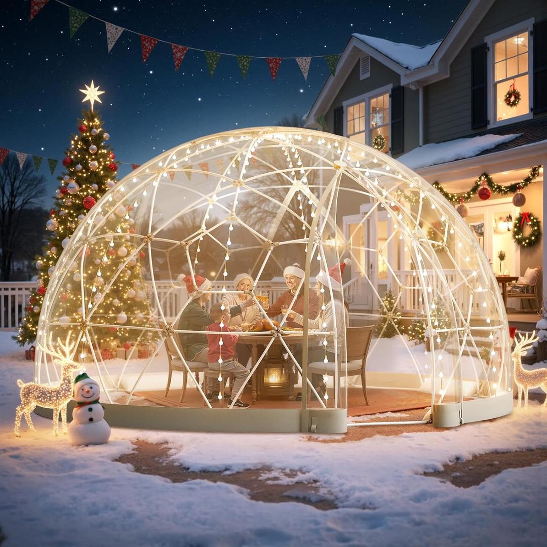 VEVOR Garden Dome Tent, 12 x 7.2 ft Clear Bubble Tent House for 47 Person, Waterproof PVC Geodesic Dome Greenhouse with Ventilated Window, Outdoor Igloo
