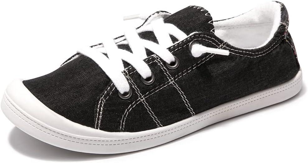 Women's Slip On Canvas Sneaker Low Top Casual Walking Shoes Classic Comfort Flat Fashion Sneakers (8, Black)