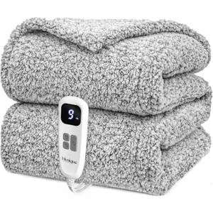Heated Blanket Electric Blanket Throw - Fast Heating Blanket Throw Double Sided Sherpa Ultra Soft Cozy with 6 Heating Levels & 1-4 Hours Auto Off, Machine Washable, 50 x 60 Inches, Grey