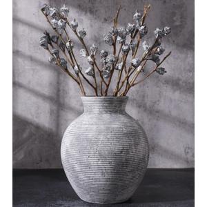 Ceramic Flower Vase Home Decor, 7.4 in Farmhouse Table Vases Retro Vintage Living Room Kitchen Bedroom Decoration Pottery Decorative Vases for Flowers House Shelf Office Desk Dining Entryway, Grey