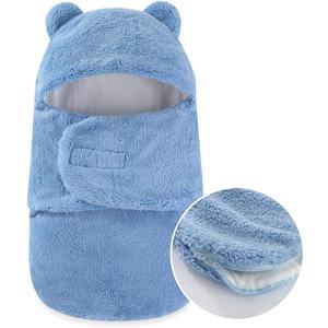 Baby Winter Fleece Swaddle Blanket 0-3 Months Boys Girls Warm Adjustable Newborn Swaddling Wrap Soft Plush Sleeping Sacks (Blue)