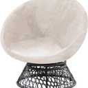 PrinceDeco Velvet Round Saucer Chair Cover (Slipcover Only) High Stretch Papasan Chair Cushion Cover Removable Furniture Protector for Living Room Washable,Fits 29-37 inch, Medium, Ivory