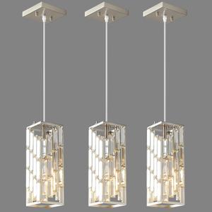 Brushed Nickel Pendant Lighting Modern Pendant Light, Mini Crystal Chandeliers, Adjustable Pendant Light Fixture for Kitchen Island Dinning Room Bedroom (3 Pack)