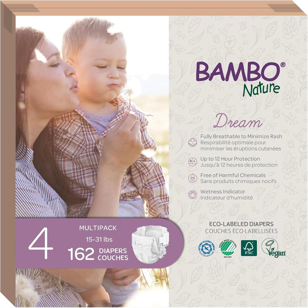 Bambo Nature Hypoallergenic Baby Diapers, Eco-Labelled Sustainable Diapers, Enhanced Leakage Protection, Totally Chlorine-free, Skin Friendly, and Super Absorbent - Size 4 ( Count), 5 Packs