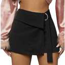 GORGLITTER Women's High Waisted Wrap Mini Skort Dressy Business Casual Summer Fold Over O Ring Work Formal Skirt Shorts, Medium 