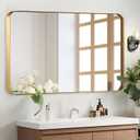 Brushed Gold Mirror 40x30 inch, Gold Deep Frame Bathroom Mirror for Wall, Rounded Rectangle Mirror for Vanity, Tempered Glass, Anti-Rust, Hangs Horizontally or Vertically