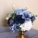 Dusty Blue Roses Silk Artificial Flowers Combo for DIY Bouquet Centerpieces Floral Arrangements, Navy Blue White Faux Flower with Stem Multi Use Wedding Party Home Decorations