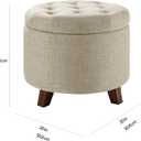 Amazon Basics Round Storage Ottoman Foot Rest, Button Tufted Upholstered Footstool with Storage, Sturdy Linen Fabric for Living Room and Bedroom, 20" x 17", Beige
