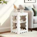 UJSCE Boho Small Side Table with Storage Shelf - White Wood Side Table for Small Spaces - Compact Living Room Furniture