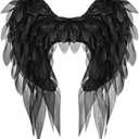Anbaby Chiffon Angel Wings Costume Accessory Black or White Feathered Wings Halloween and Cosplay Props (Black)